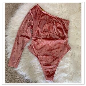 Yitty Plusshy Asymmetrical Bodysuit Long Sleeve Cut Out Back Pink Size 1X